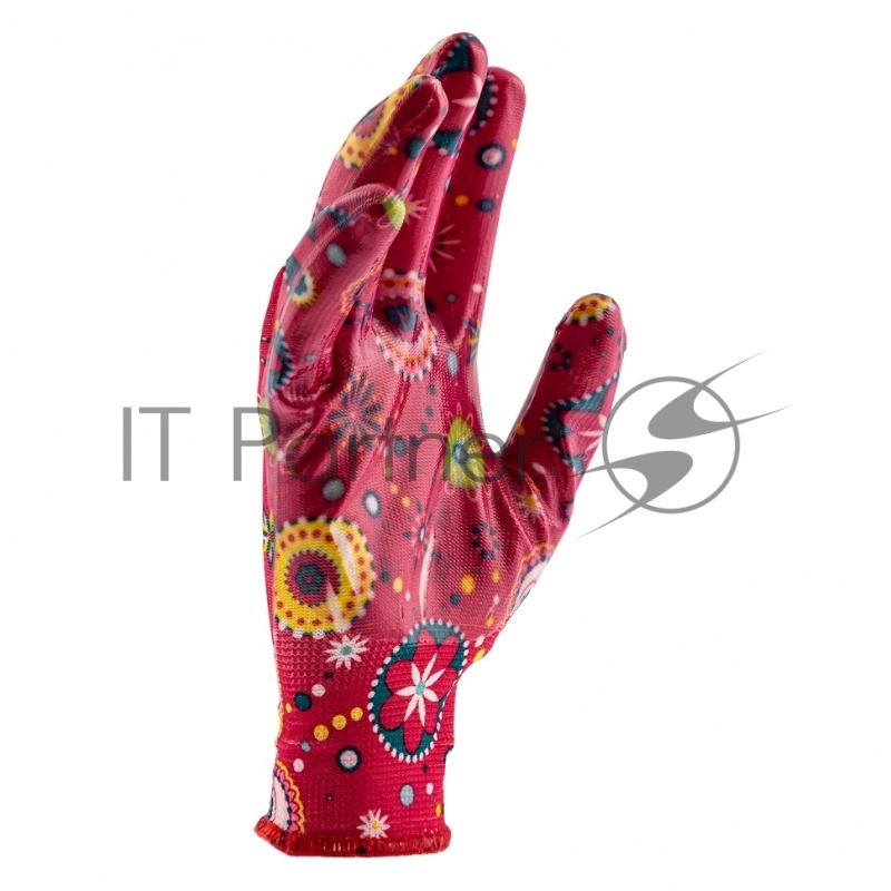 Перчатки садовые из полиэстера с нитрильным обливом, красные, S// Palisad