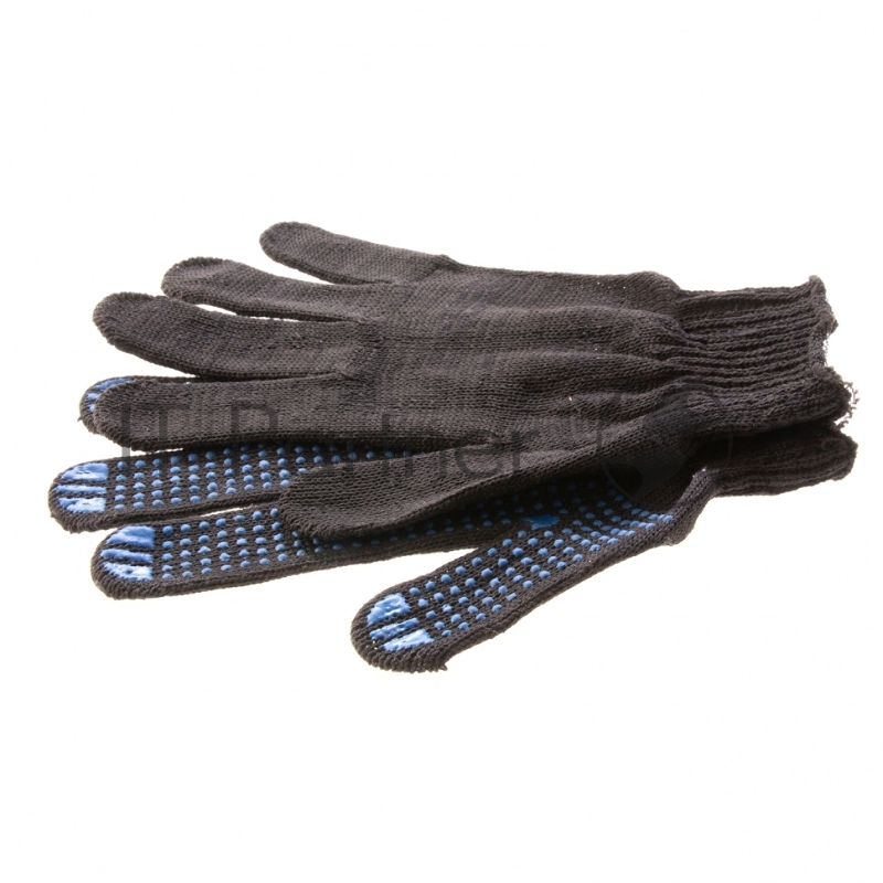 Перчатки трикотажные, с ПВХ точкой, 10 класс, черные// Россия