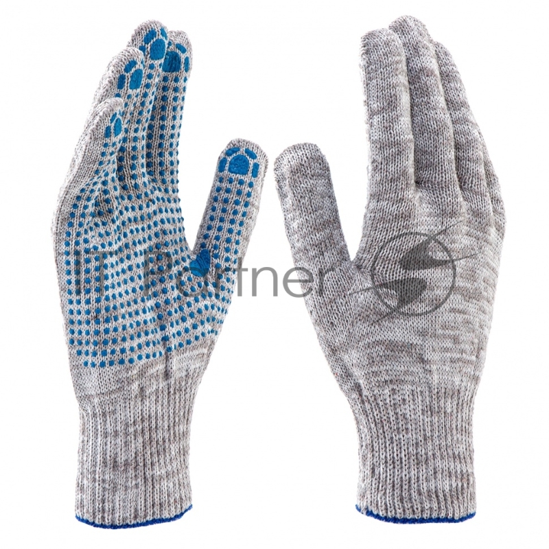 Перчатки трикотажные, с ПВХ точкой, серый меланж, 10 класс// Россия