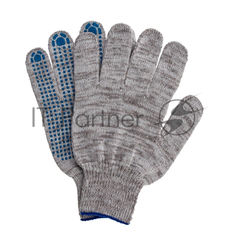 Перчатки трикотажные, с ПВХ точкой, серый меланж, 10 класс// Россия