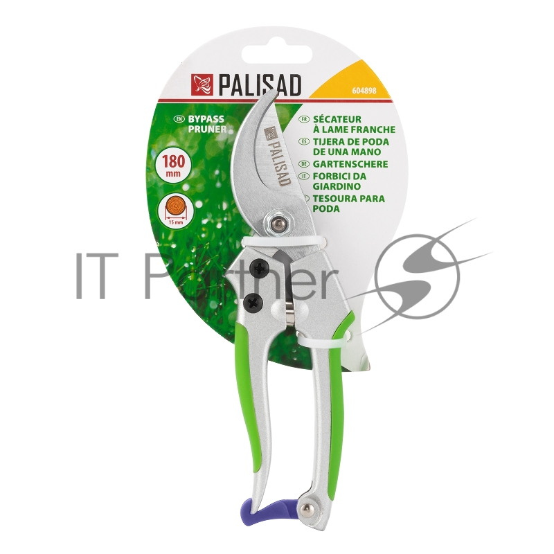 Секатор прямого реза, 180 мм, металлические обрезиненные рукоятки// Palisad
