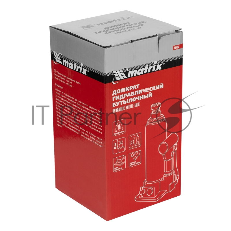 Домкрат гидравлический бутылочный, 8 т, h подъема 230–457 мм// Matrix