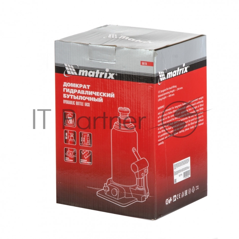 Домкрат гидравлический бутылочный, 20 т, h подъема 244–449 мм// Matrix