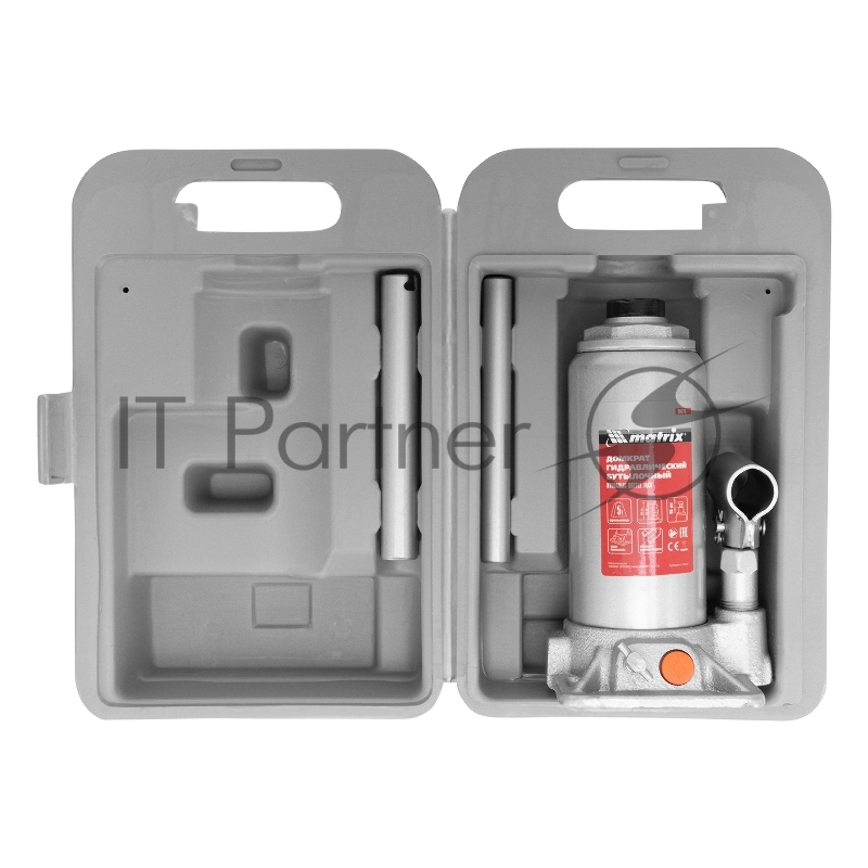 Домкрат гидравлический бутылочный, 5 т, h подъема 197–382 мм, в пласт. кейсе// Matrix