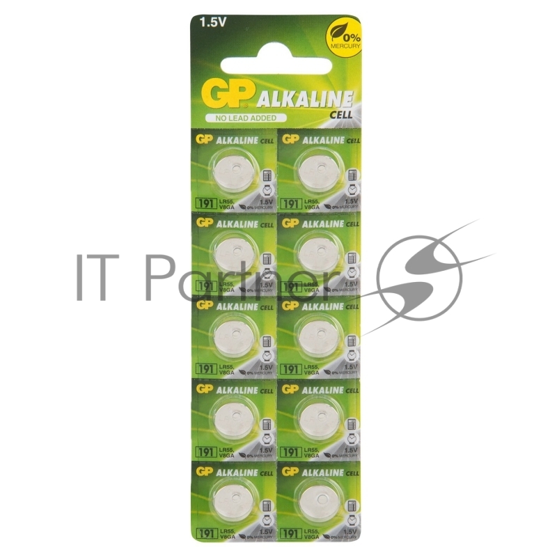 Алкалиновые пуговичные батарейки GP 191A - 10 шт., каждая в своем отрывном блистере