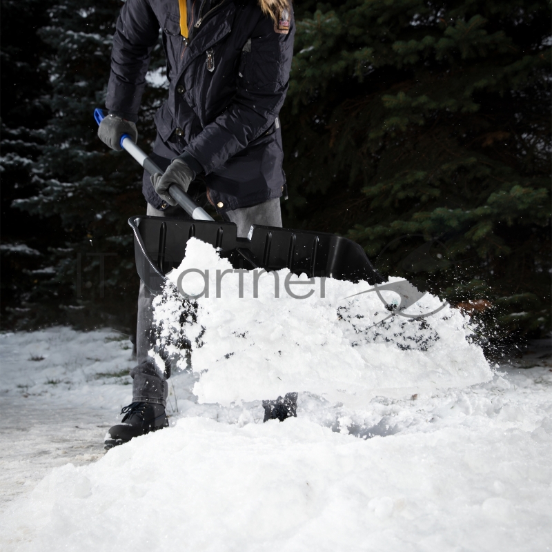 Лопата для уборки снега пластиковая, 540х375х1520 мм, стальной черенок,стальная планка// Palisad