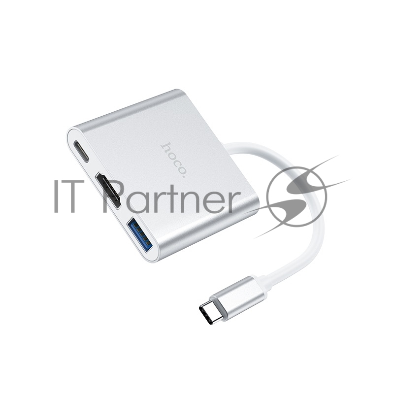 Переходник хаб HOCO HB14 Easy use Type-C adapter (Type-C to USB3.0+HDMI+PD), серебро