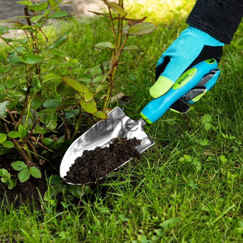 Совок посадочный широкий, 90х320 мм, нерж. сталь, двухкомпонентная рукоятка, PREMIUM PLUS// Palisad