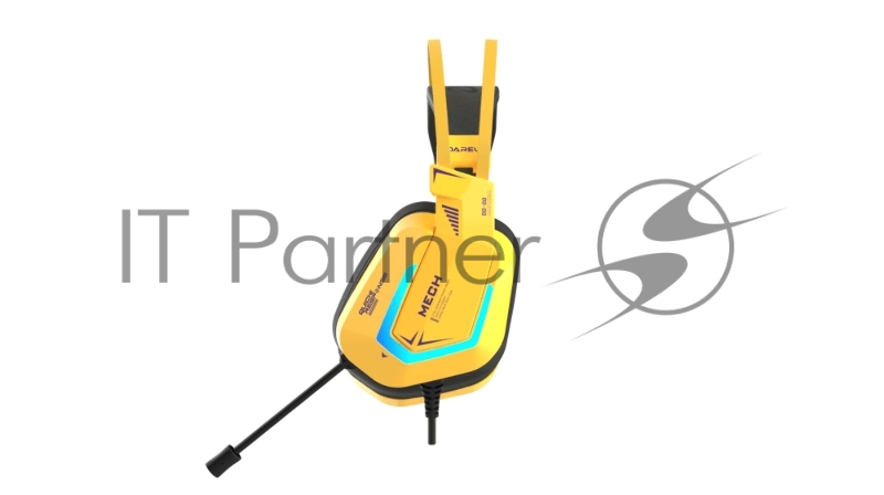 Гарнитура игровая проводная Dareu EH732 Yellow (желтый), подключение USB, подсветка RGB