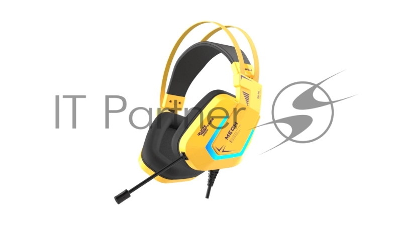 Гарнитура игровая проводная Dareu EH732 Yellow (желтый), подключение USB, подсветка RGB