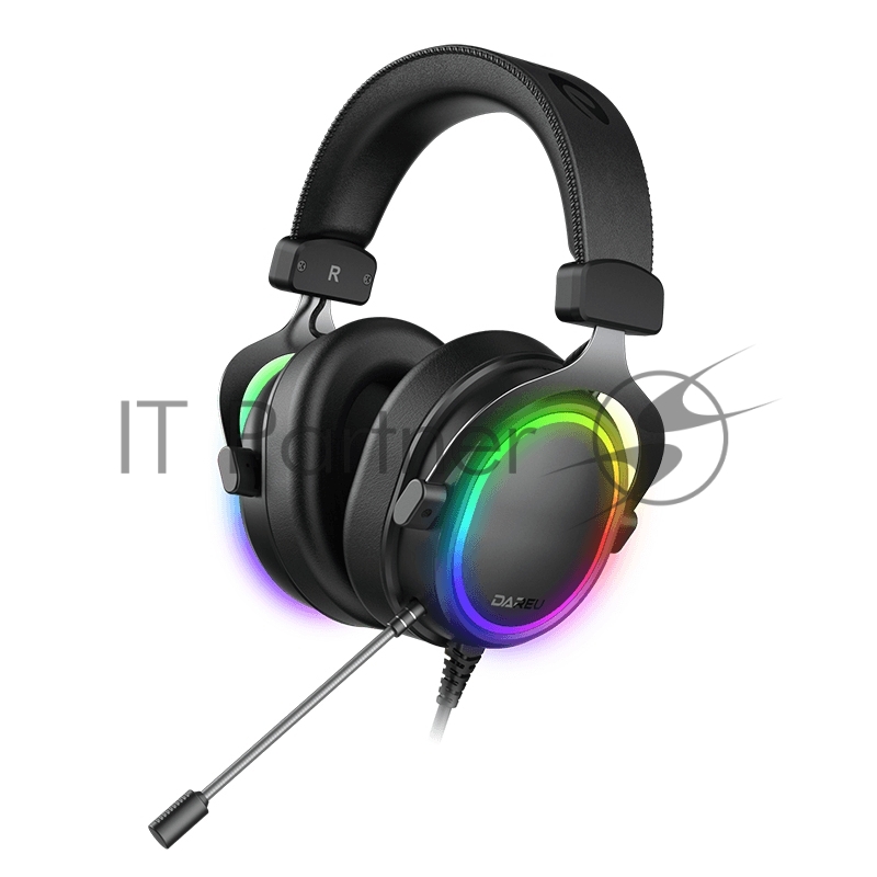 Гарнитура игровая проводная Dareu EH925s Pro Black (черный), подсветка RGB, съемный микрофон с шумоподавлением, подключение USB, длина кабеля 2,2м