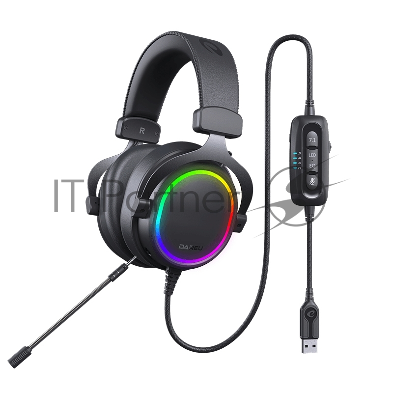 Гарнитура игровая проводная Dareu EH925s Pro Black (черный), подсветка RGB, съемный микрофон с шумоподавлением, подключение USB, длина кабеля 2,2м