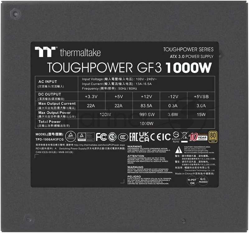 Toughpower GF3 1000 TPD-1000AH3FCG 1000W, 80 Plus Gold, Fully Modular (12+4 pin PCIe Gen 5) (534031)