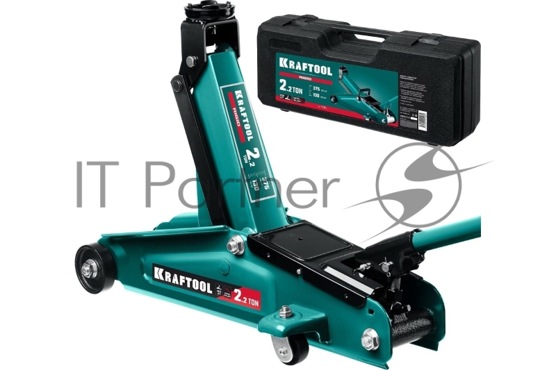 Домкрат KRAFTOOL RIGID 2.25т 130-385мм подкатной домкрат с увеличенным подъемом в кейсе