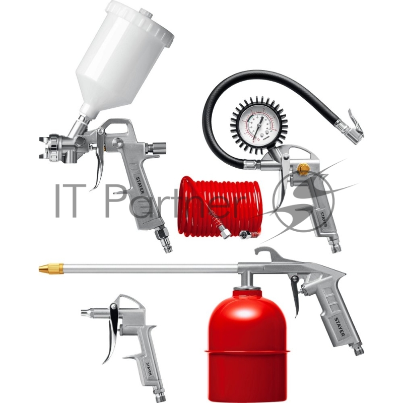 Набор пневматический STAYER универсальный: краскораспылитель с верхним бачком, пистолеты, пневмошланг, 5 предм