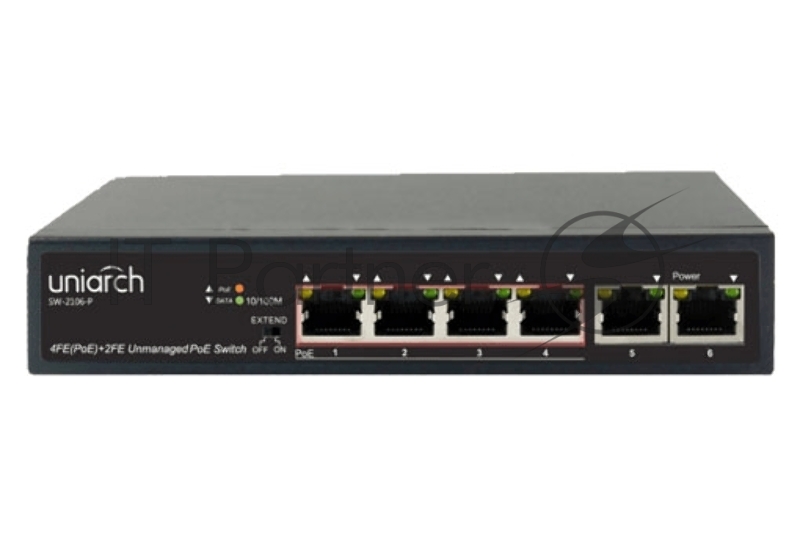 Коммутатор доступа Uniarch SW-2106-P 4х100Mbps PoE(RJ45)+2х100Mbps (RJ45), PoE бюджет макс. до 65 Вт.