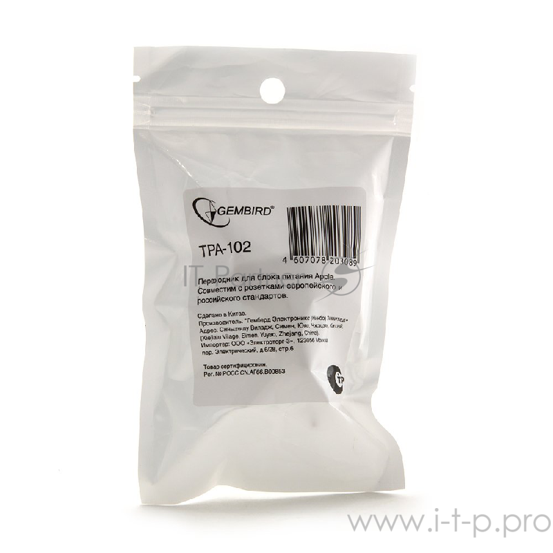Переходник Gembird Переходник питания , вилка EU для адаптеров Apple (TPA-102)