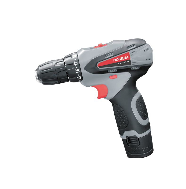 Дрель, Шуруповерт ПОБЕДА ДА-12П/2 Ли Дрель-шуруповерт аккумуляторная 180201637 { две батареи, 2 скорости, Li-Ion, 12V, 2,0Ah, 25Нм кейс }