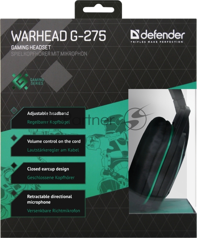 Наушники Defender Warhead G-275 зеленый + черный, кабель 1,8 м 64122