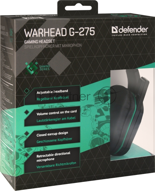 Наушники Defender Warhead G-275 зеленый + черный, кабель 1,8 м 64122