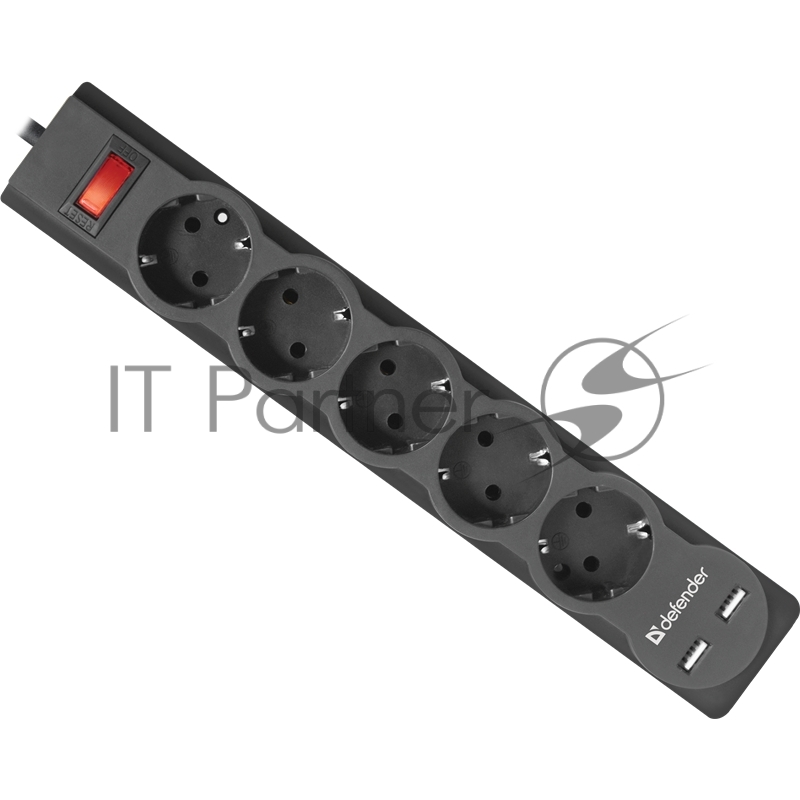 Сетевые фильтры Defender Фильтр DFS 753 3.0 м, 5 розеток, 2xUSB, 2.1A (99753)