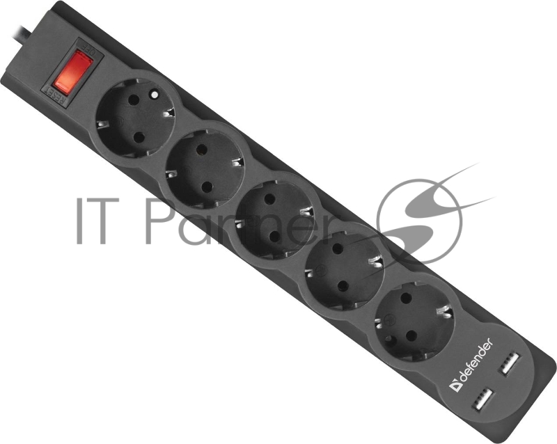 Сетевые фильтры Defender Фильтр DFS 753 3.0 м, 5 розеток, 2xUSB, 2.1A (99753)