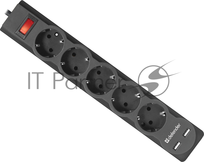 Сетевые фильтры Defender Фильтр DFS 751 1.8м, 5 розеток, 2xUSB, 2.1A (99751)