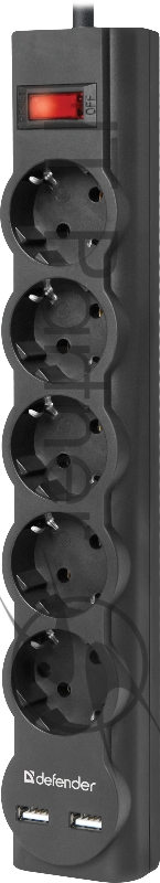 Сетевые фильтры Defender Фильтр DFS 751 1.8м, 5 розеток, 2xUSB, 2.1A (99751)