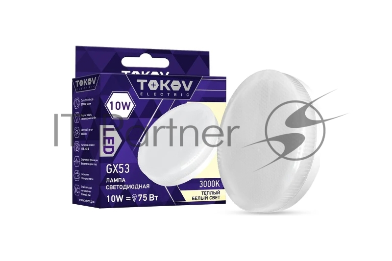 Лампа светодиодная 10Вт Tablet 3000К GX53 176-264В TOKOV ELECTRIC TKE-GX53-10-3K