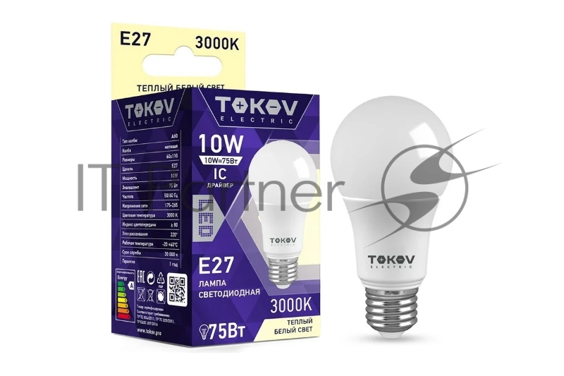 Лампа светодиодная 10Вт А60 3000К Е27 176-264В TOKOV ELECTRIC TKE-A60-E27-10-3K
