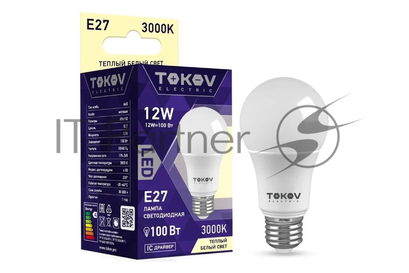 Лампа светодиодная 12Вт А60 3000К Е27 176-264В TOKOV ELECTRIC TKE-A60-E27-12-3K
