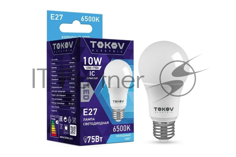Лампа светодиодная 10Вт А60 6500К Е27 176-264В TOKOV ELECTRIC TKE-A60-E27-10-6.5K
