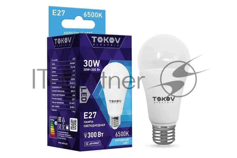 Лампа светодиодная 30Вт А70 6500К Е27 176-264В TOKOV ELECTRIC TKE-A70-E27-30-6.5K