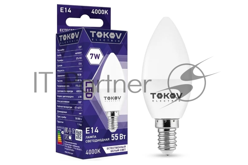 Лампа светодиодная 7Вт С37 4000К Е14 176-264В TOKOV ELECTRIC TKE-C37-E14-7-4K