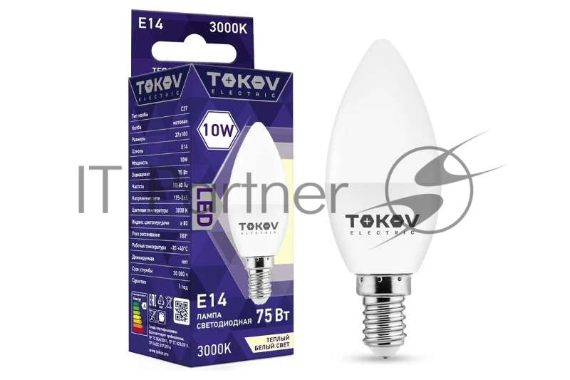 Лампа светодиодная 10Вт С37 3000К Е14 176-264В TOKOV ELECTRIC TKE-C37-E14-10-3K