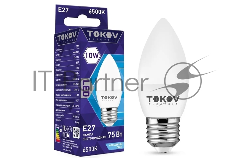 Лампа светодиодная 10Вт С37 6500К Е27 176-264В TOKOV ELECTRIC TKE-C37-E27-10-6.5K