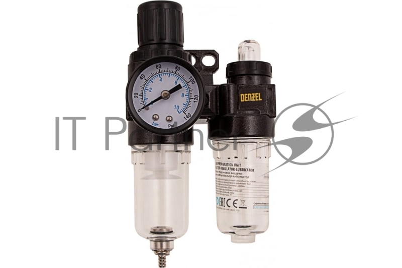 Блок подготовки воздуха регулятор-фильтр-лубрикатор FLR1500, 10 бар, 1500 л/мин, 1/4// Denzel