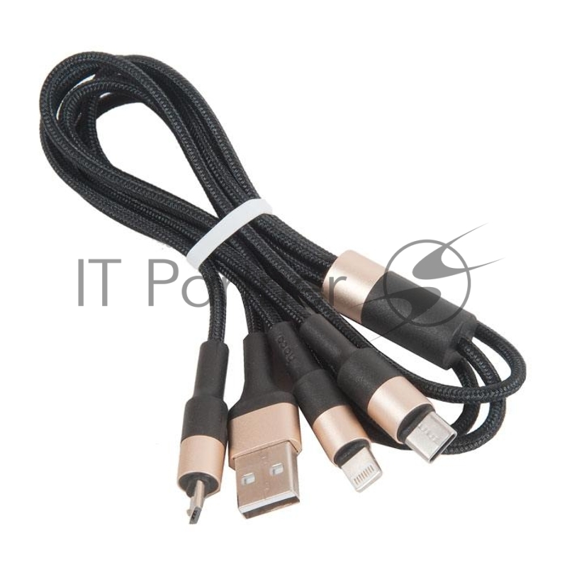 Кабель USB HOCO X26 Xpress 3 в 1 для Lightning, Micro USB, Type-C, 2.0A, длина 1.0м, черный с золотым