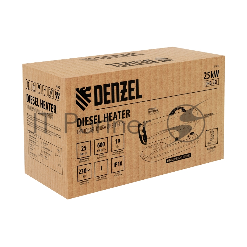 Дизельная тепловая пушка DHG-25i, 25 кВт, 600 м3/ч, прямой нагрев, термостат// Denzel