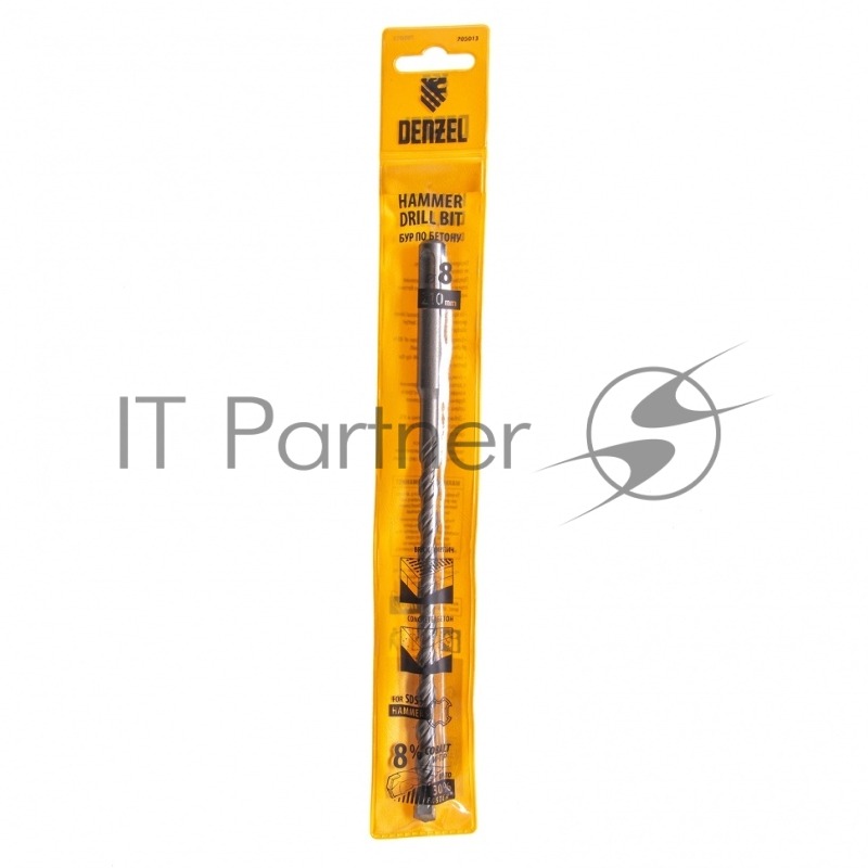 Бур по бетону, двойная спираль, Cobalt W-tip, 8x210 мм, SDS PLUS// Denzel