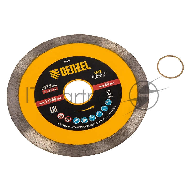 Диск алмазный отрезной 115 х 22,2 мм, сплошной, супертонкий, горячий пресс, мокрое резание// Denzel