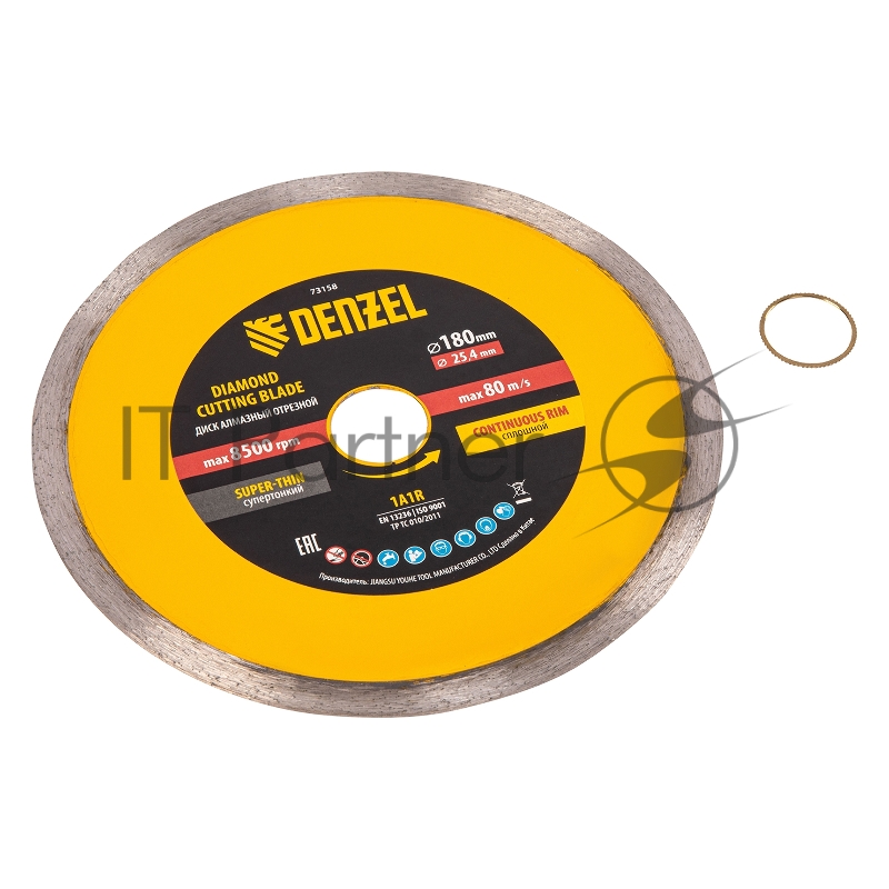 Диск алмазный сплошной, супертонкий, 180 х 25,4 мм, горячее прессование, мокрое резание// Denzel