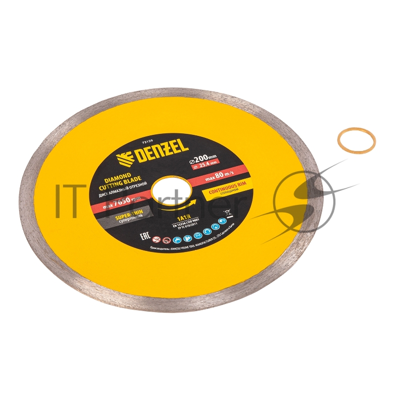 Диск алмазный сплошной, супертонкий, 200 х 25,4 мм, горячее прессование, мокрое резание// Denzel