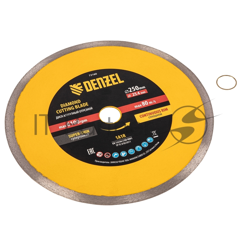 Диск алмазный сплошной, супертонкий, 250 х 25,4 мм, горячее прессование, мокрое резание// Denzel