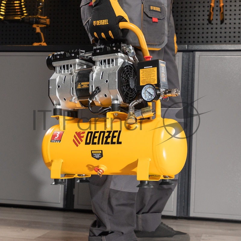 Компрессор DLS650/10 безмаслянный малошумный 650 Вт, 120 л/мин,ресивер 10 л// Denzel
