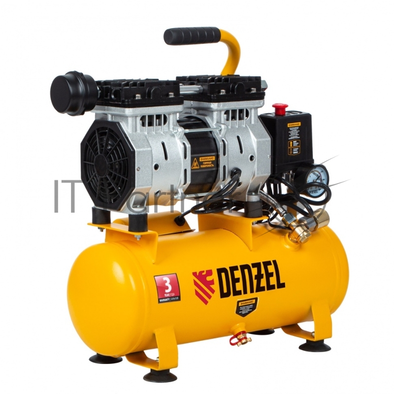 Компрессор DLS650/10 безмаслянный малошумный 650 Вт, 120 л/мин,ресивер 10 л// Denzel