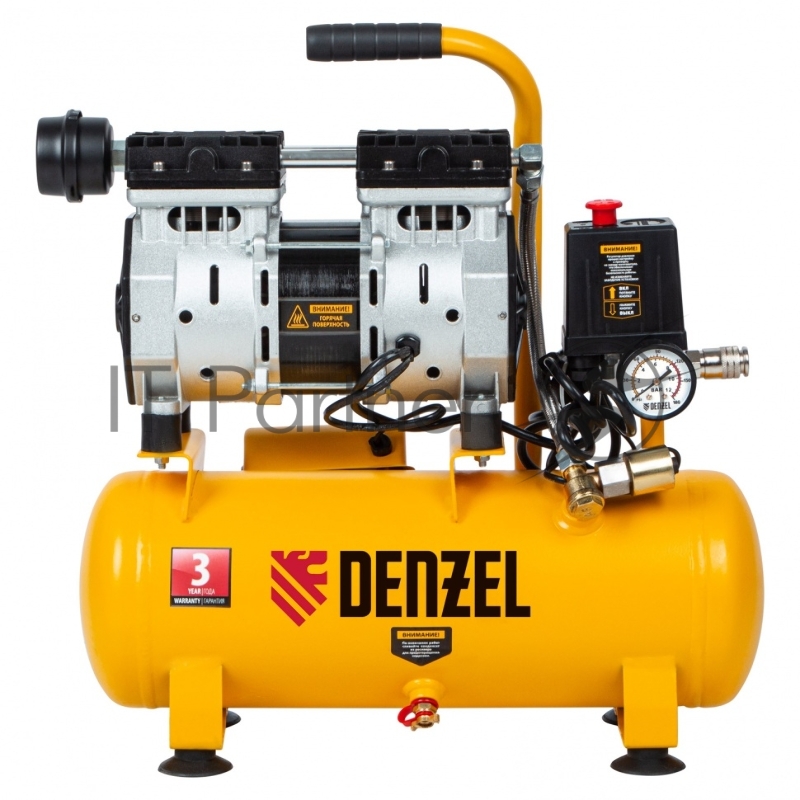 Компрессор DLS650/10 безмаслянный малошумный 650 Вт, 120 л/мин,ресивер 10 л// Denzel