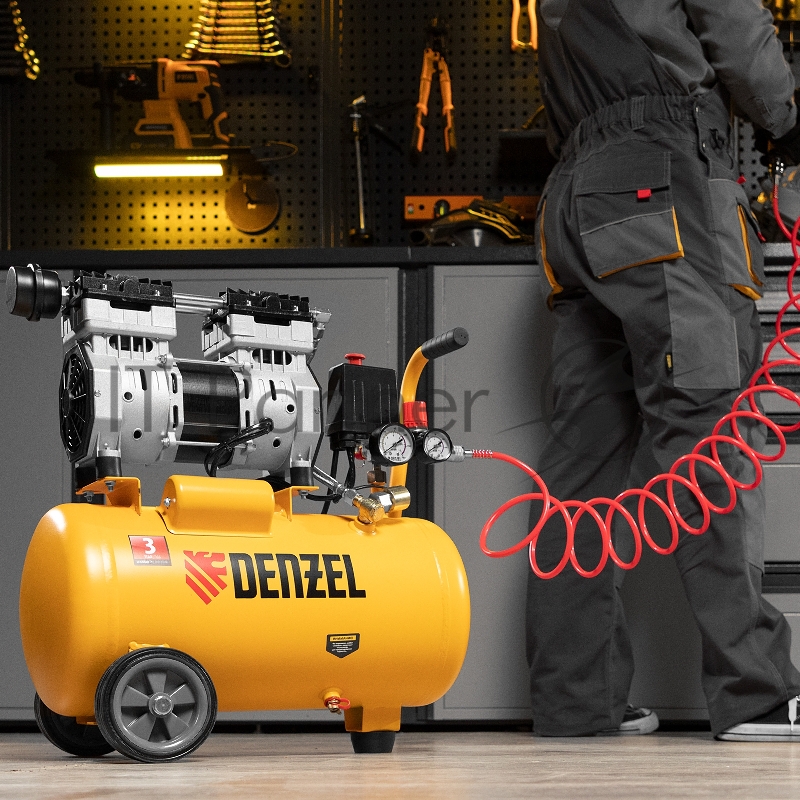 Компрессор DLS950/24 безмаслянный малошумный 950 Вт, 165 л/мин,ресивер 24 л// Denzel