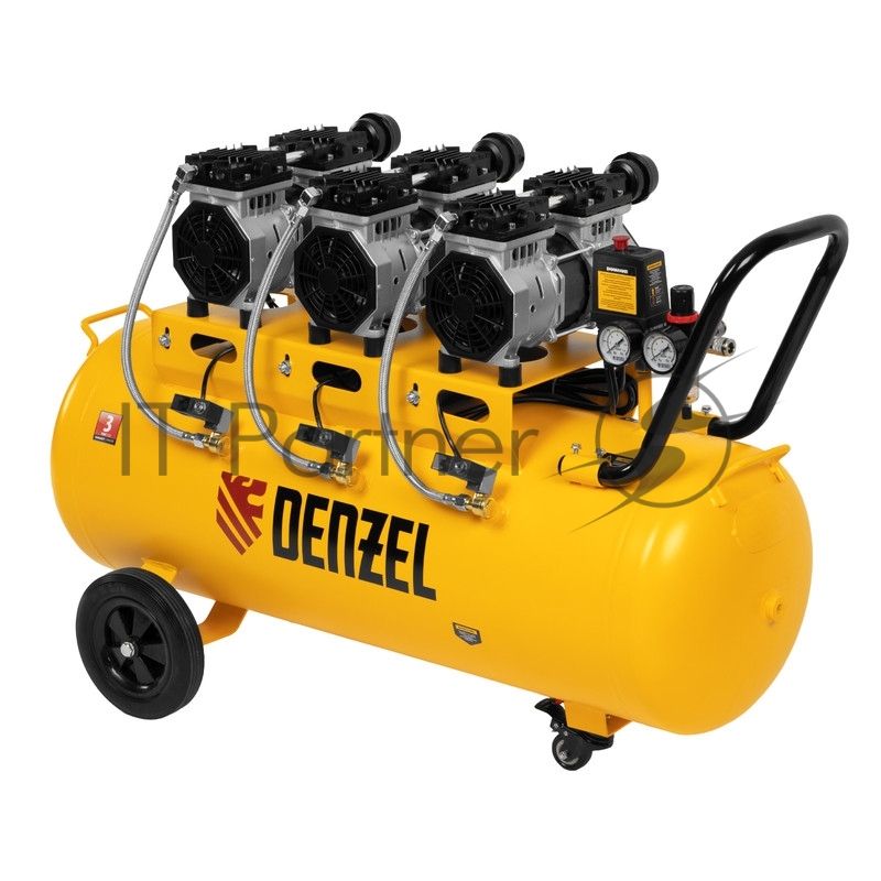 Компрессор безмаслянный малошумный DLS 1800/100,1800 Вт, 3х600, 100 л, 345 л/мин// Denzel