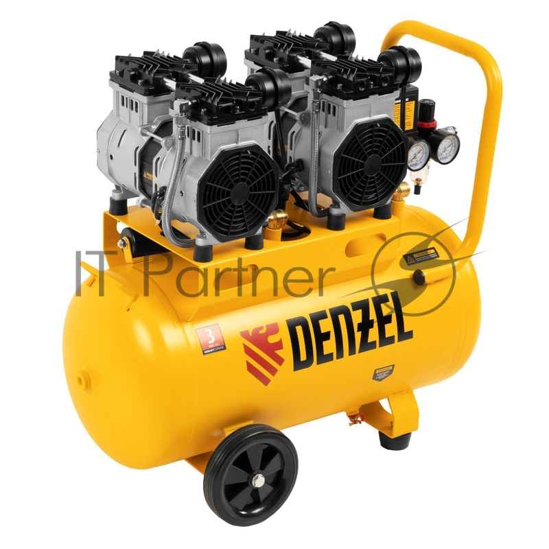 Компрессор безмаслянный малошумный DLS 2200/50, 2200 Вт, 2х1100, 50 л, 380 л/мин// Denzel